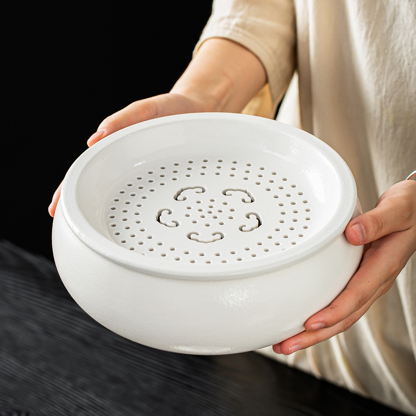 带盖茶洗陶瓷干泡盘茶台垃圾缸