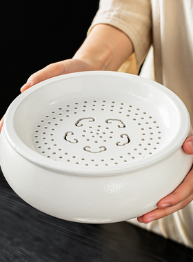 带盖茶洗缸杯洗陶瓷干泡盘茶渣缸茶台垃圾缸干湿分离带过滤茶洗盆