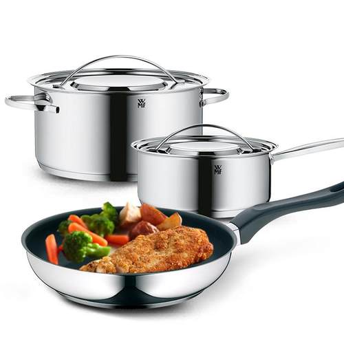 德国WMF福腾宝家用不锈钢汤锅奶锅炒锅不粘锅锅具三件套装组合