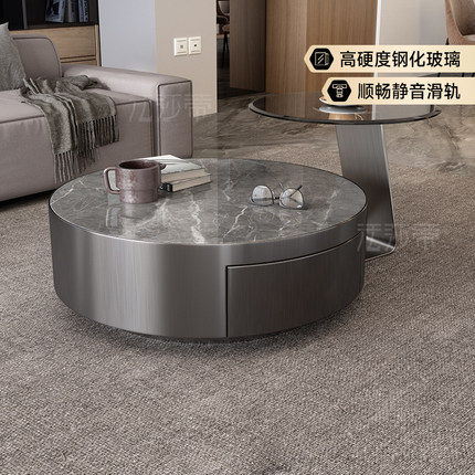 法莎蒂意式轻奢岩板圆形茶几组合现代简约家用小户型茶几新款边几