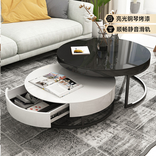 法莎蒂现代简约多功能圆形茶几电视柜北欧客厅大小户型创意黑白