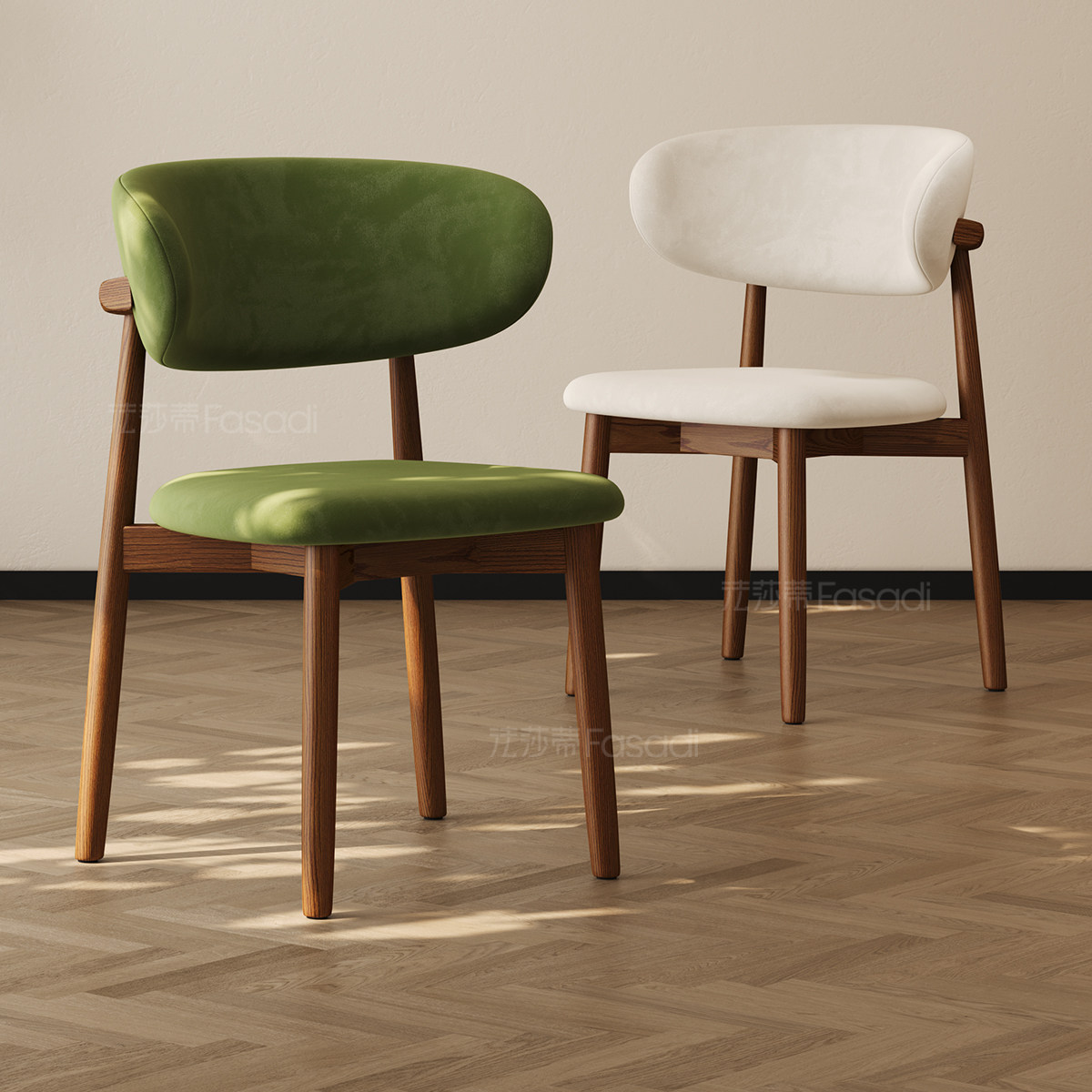 法莎蒂月亮实木餐椅法式中古风家用餐桌椅北欧复古靠背日式皮餐椅图片