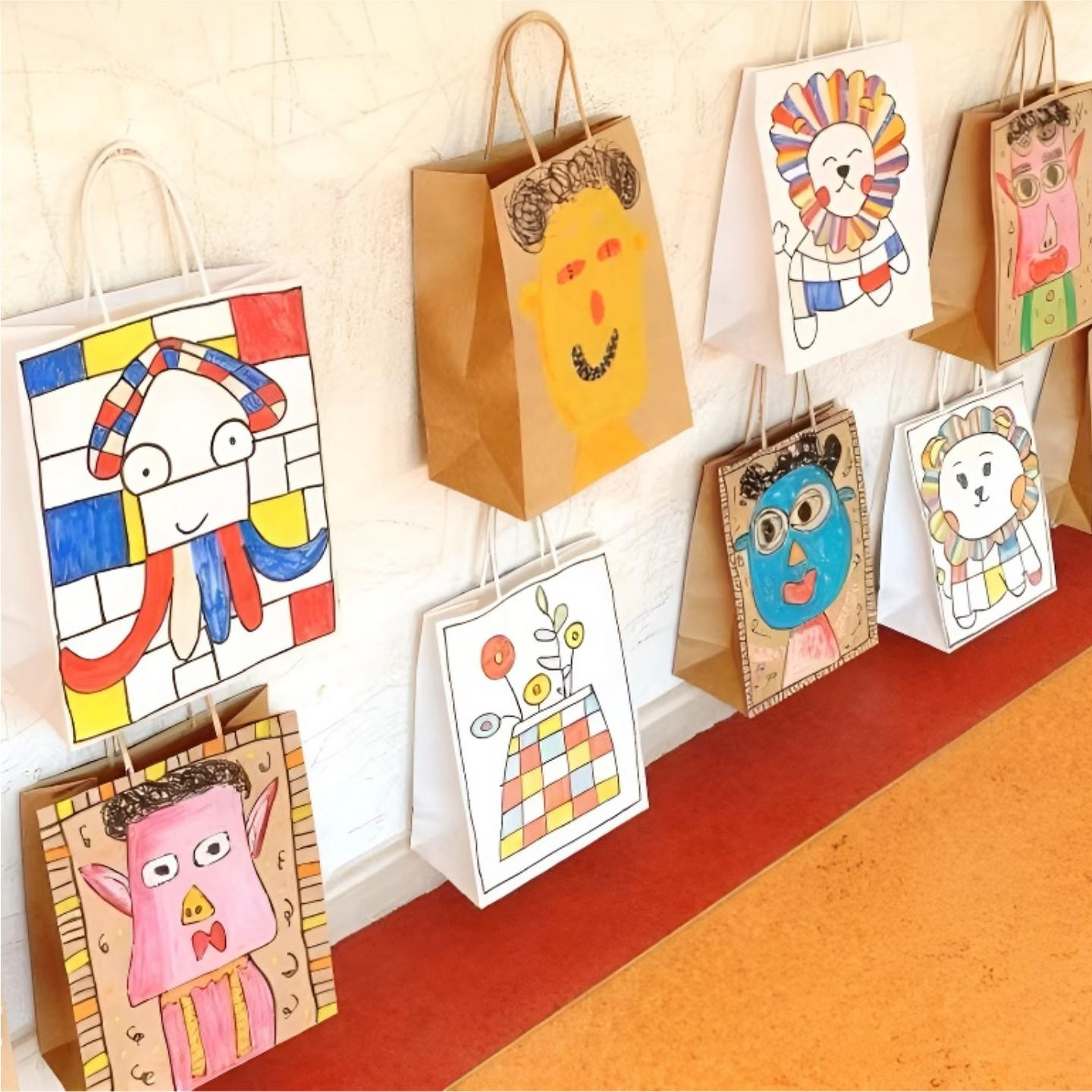 diy牛皮纸袋儿童创意美术手工制作绘画纸袋幼儿园手绘涂鸦纸袋子