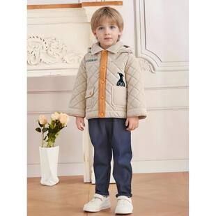 好孩子GB男童A类时尚棉服仿皮面防风保暖舒适连帽男宝棉外套冬装