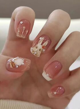 A61#2024新款纯手工美甲穿戴甲纯欲风设计师款猫眼短款指甲贴片