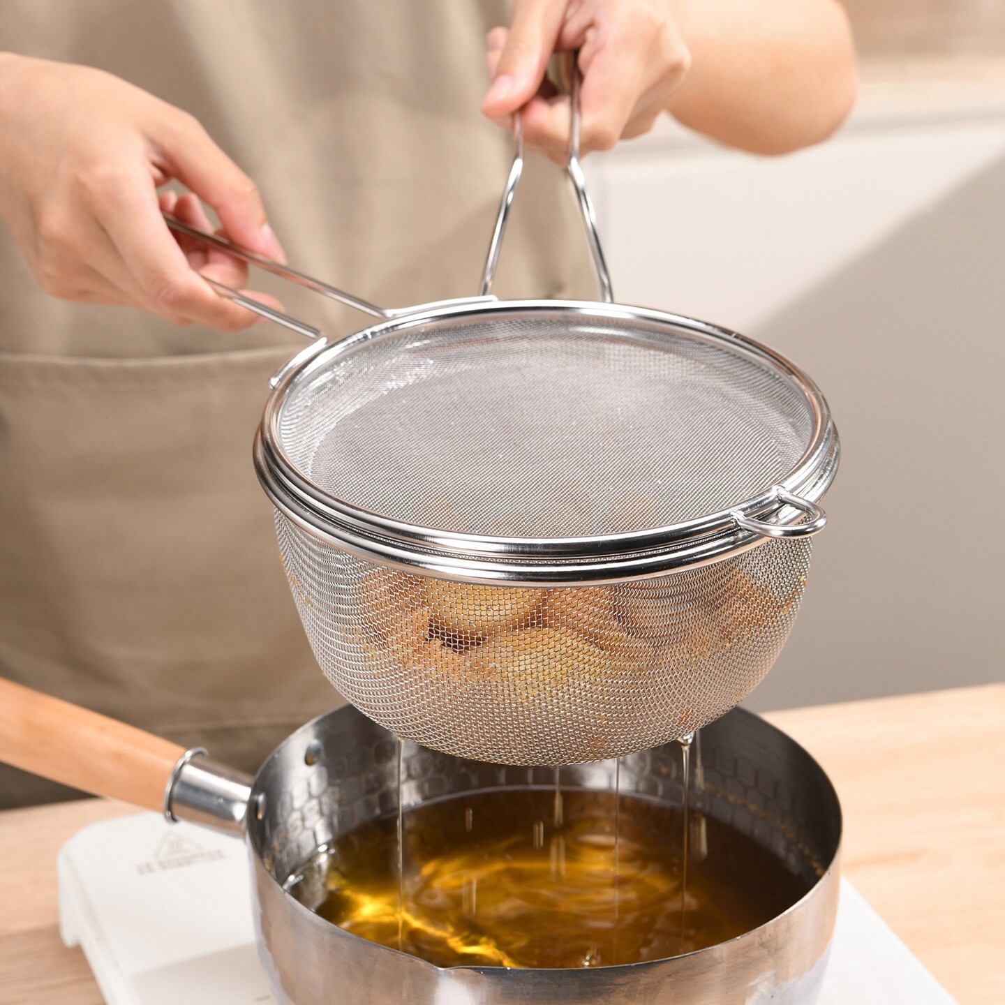 304不锈钢漏勺家用多功能油炸锅过滤网筛厨房沥油勺漏油网沥水筛
