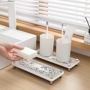 洗手台置物架硬硅藻泥卡通台面吸水垫洗漱台牙刷架子浴室漱口杯垫