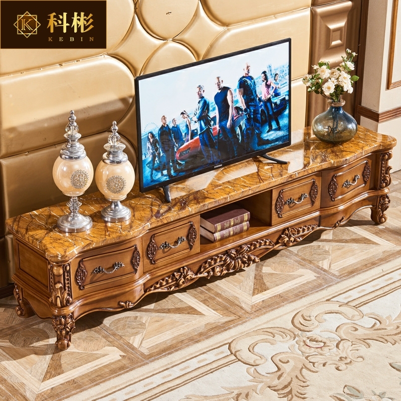 欧式全实木电视柜美式豪华别墅电视机柜地柜客厅大理石电视桌家具