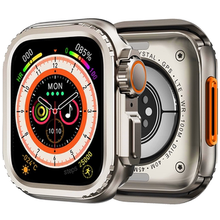 适用applewatch9苹果手表保护壳s9金属材质秒变ultra高端iwatch8防刮防摔s9改装外壳s7合金镂空45/44mm边框壳