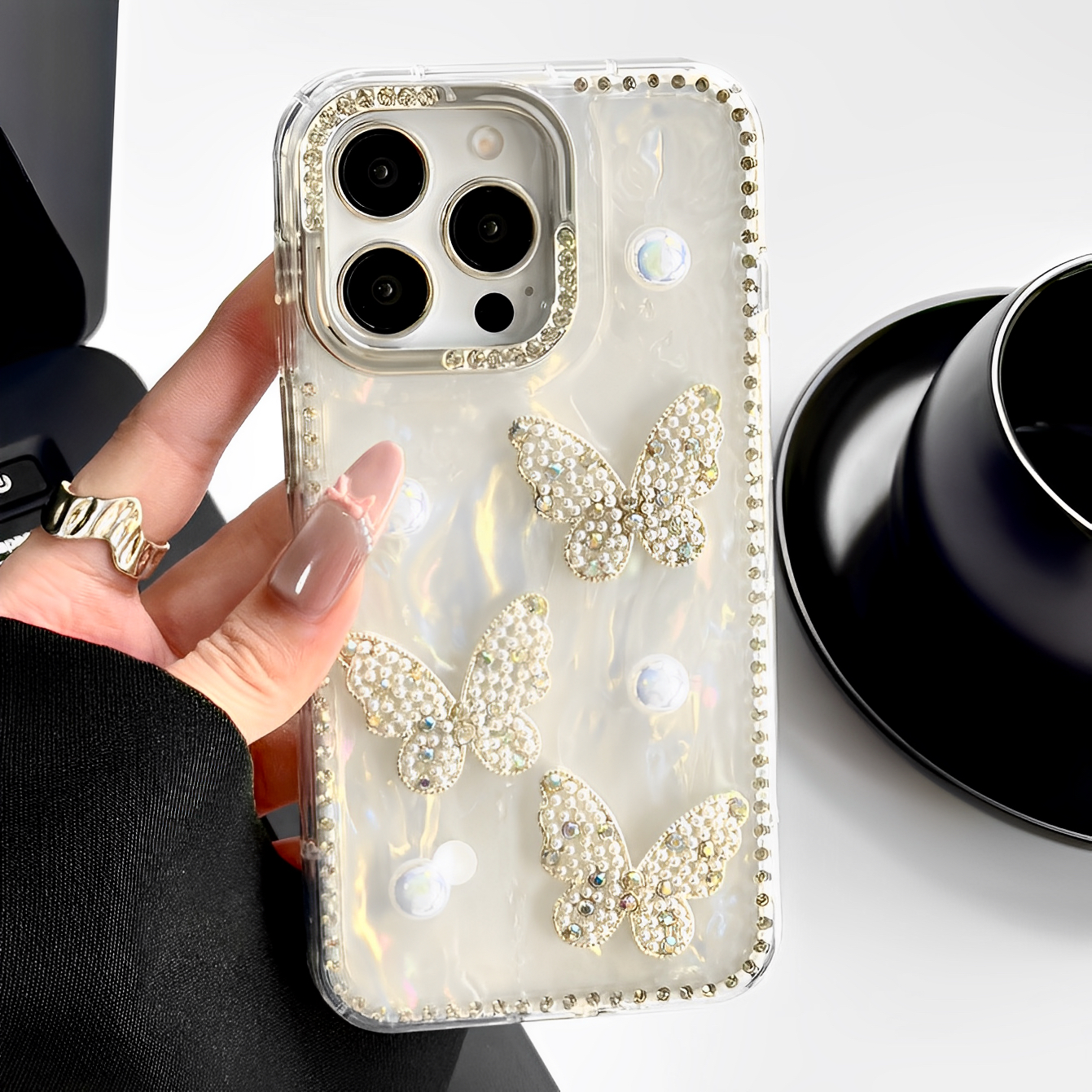 适用iPhone苹果珍珠蝴蝶手机壳