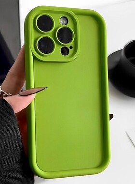 高级感芥末绿适用iphone14pro苹果15手机壳15pro新款11纯色12pro肤感13promax全包防摔液态硅胶保护套男女款