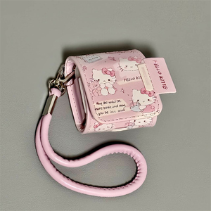 适用Airpods pro3耳机保护套皮质粉色HelloKitty苹果耳机套AirPods1/2/4保护壳带挂绳airpods3代蓝牙耳机壳女
