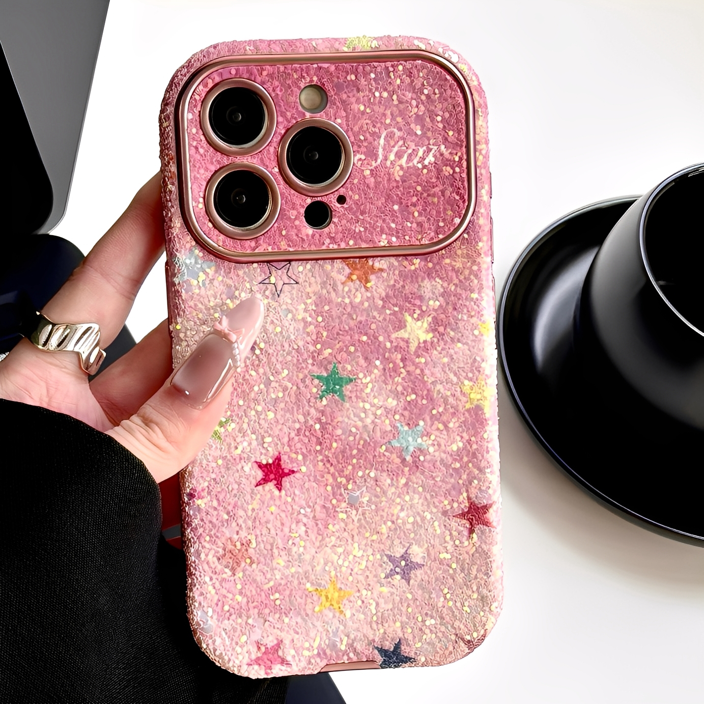 适用iPhone苹果粉晕染星星手机壳