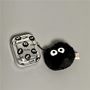 适用Airpods Pro耳机保护套电镀银黑煤球苹果耳机套AirPods1/2代保护壳带毛绒吊坠airpods新3代蓝牙耳机壳女