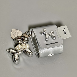 适用Airpods4耳机保护套电镀银皮纹立体狗狗苹果pro耳机套AirPods1/2代保护壳带吊坠airpods新3代蓝牙耳机壳