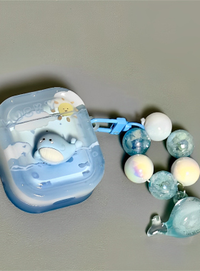 适用Airpods4耳机保护套可爱蓝色海豚苹果耳机套AirPods1/2代/pro保护壳透明带吊坠airpods新3代蓝牙耳机壳女