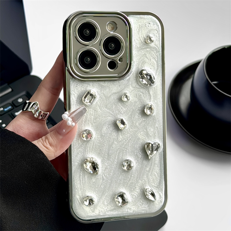 高级感水墨画滴胶宝石适用iphone15pro苹果16手机壳11立体12pro电镀13promax全包镜头防摔保护套14小众高级感