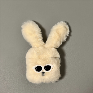 适用Airpods Pro耳机保护套毛绒墨镜兔子苹果耳机套AirPods1/2代保护壳秋冬可爱airpods新3代蓝牙耳机壳女款