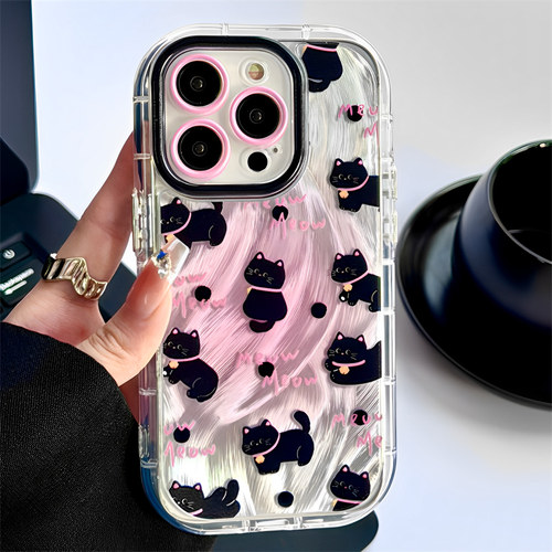 适用iPhone羽纱波点猫咪手机壳