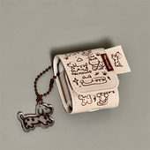 2代 适用Airpods pro3耳机保护套皮质棕色线条猫狗苹果耳机套AirPods1 4保护壳带吊坠airpods3代蓝牙耳机壳女