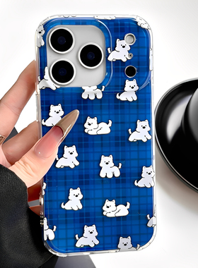 蓝色棋盘格狗狗适用iphone16pro苹果17手机壳13可爱趣味15pro双层新款14proamx全包防摔超好看外壳高级感女款