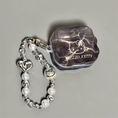 pro保护壳带挂绳airpods新3代蓝牙耳机壳女款 适用Airpods4耳机保护套水波纹线条KT猫苹果耳机套AirPods1 2代