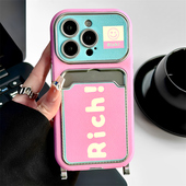 撞色Rich笑脸适用iphone16pro苹果17手机壳新款 15pro小众13promax创意卡包带挂绳14全包防摔保护套简约情侣款
