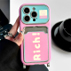 撞色Rich笑脸适用iphone16pro苹果17手机壳新款 15pro小众13promax创意卡包带挂绳14全包防摔保护套简约情侣款