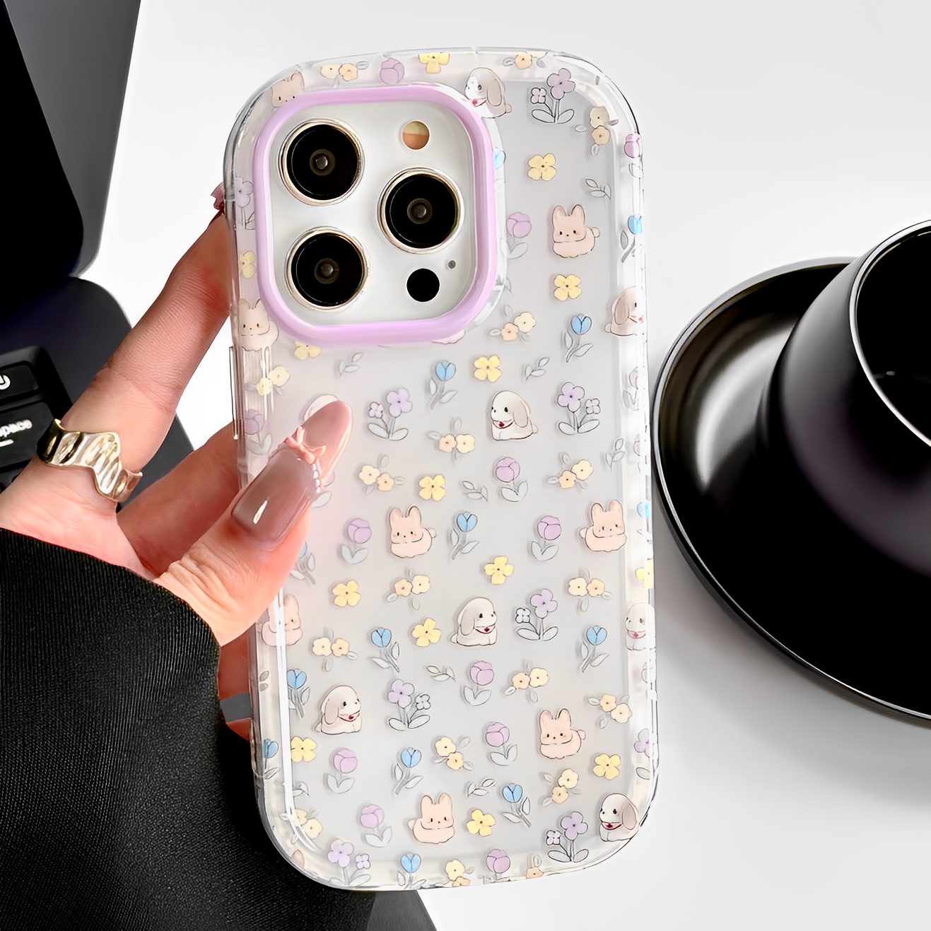 韩风清新碎花兔子适用iphone16promax手机壳苹果15可爱12pro小众13新款14pro椭圆防摔保护套16网红高级感女款