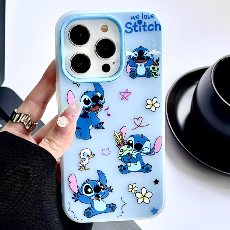 亲肤感可爱卡通适用iphone16pro苹果15手机壳11潮牌12pro小众13promax带支架14全包防摔史迪仔保护套女高级感