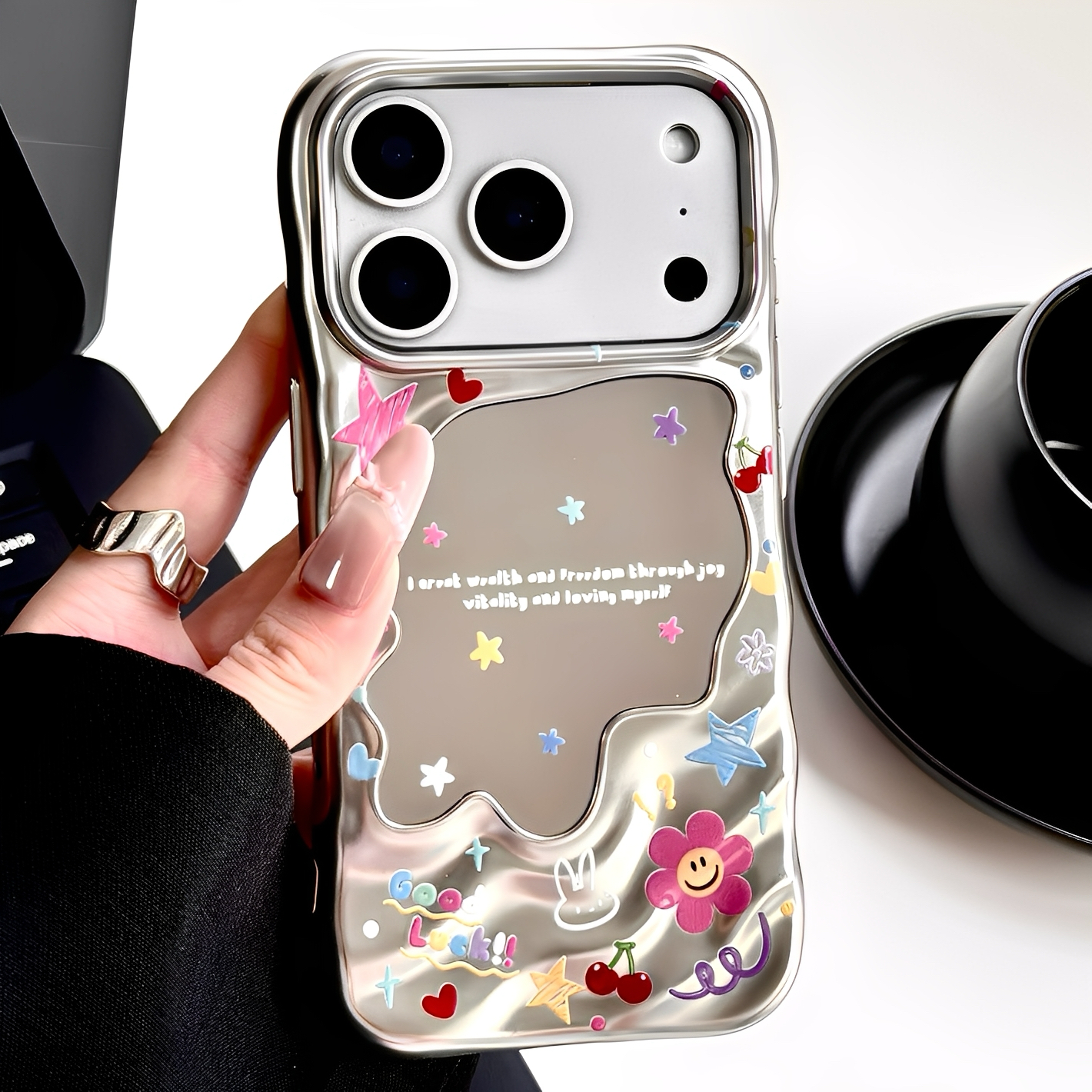 电镀镜面星星笑脸花适用iphone17pro苹果16手机壳新款15pro可爱14proamx全包防摔超好看外壳13时尚高级感女款