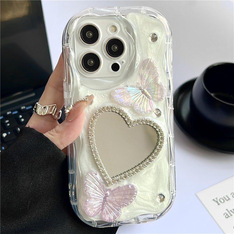 渐变蝴蝶爱心镜面适用iphone16pro苹果15手机壳11补妆12pro小众13promax时尚高级感全包镜头防摔保护套日韩女,3C数码配件,手机保护套/壳,淘宝优惠券,粉丝福利购,淘宝优惠卷