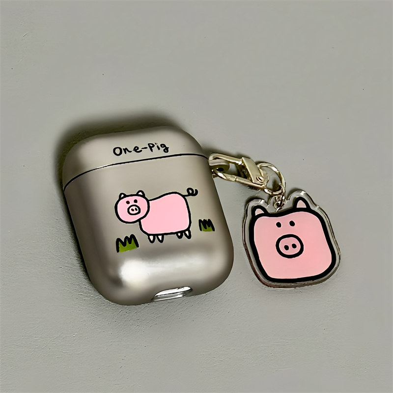 适用Airpods4耳机保护套电镀简约可爱小猪苹果耳机套AirPods1/2代/pro保护壳带吊坠airpods新3代蓝牙耳机壳女