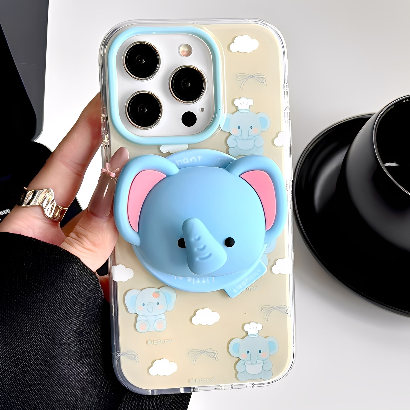 可爱云朵小飞象适用iphone16promax苹果15手机壳新款13磁吸14pro全包防摔保护套带支架16pro超好看高级感女款