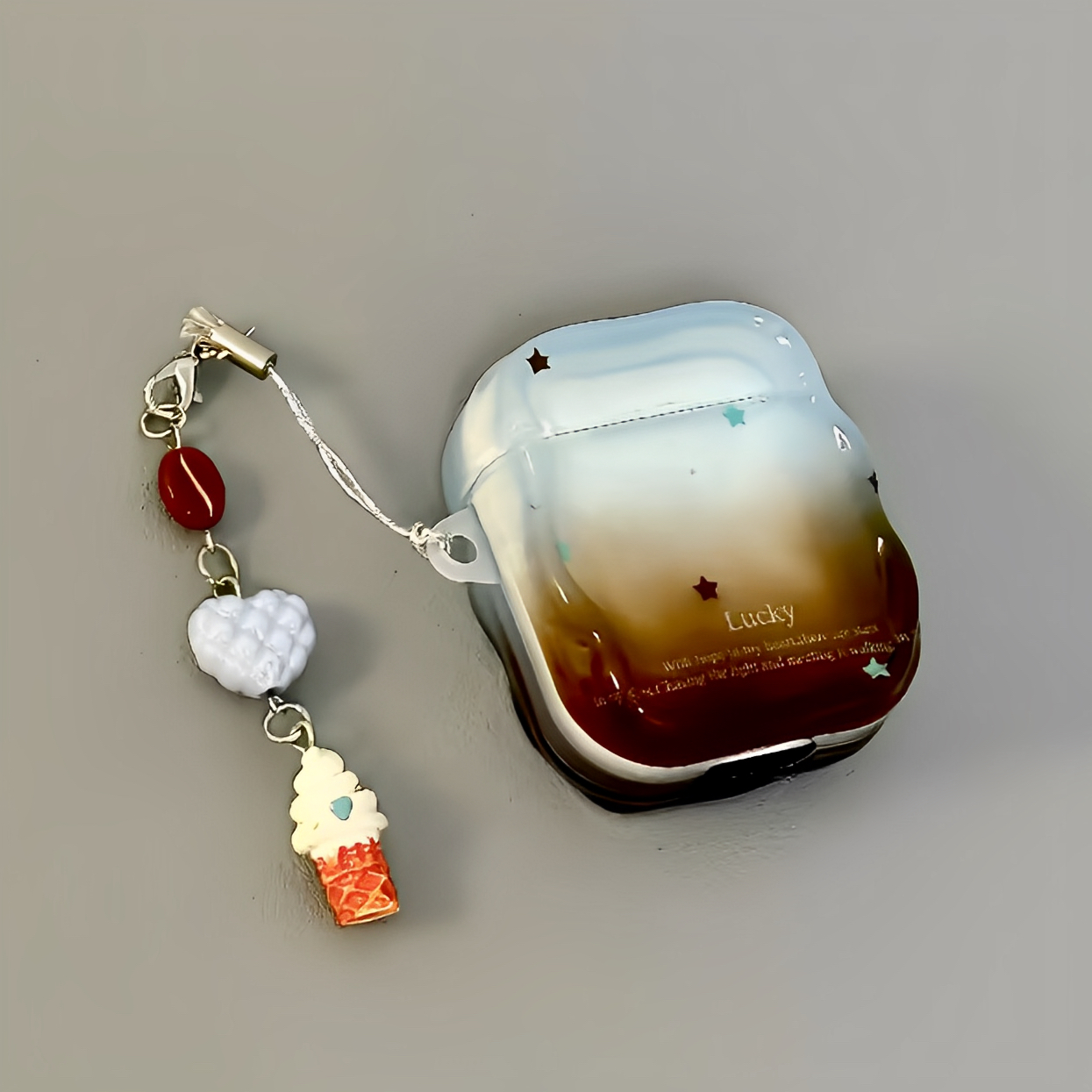 适用AirPods4耳机保护套蓝棕撞色晕染小星星AirPods1/2代/pro苹果保护壳小众带吊坠airpods新3代蓝牙耳机壳女 3C数码配件 MP3/MP4保护套原图主图