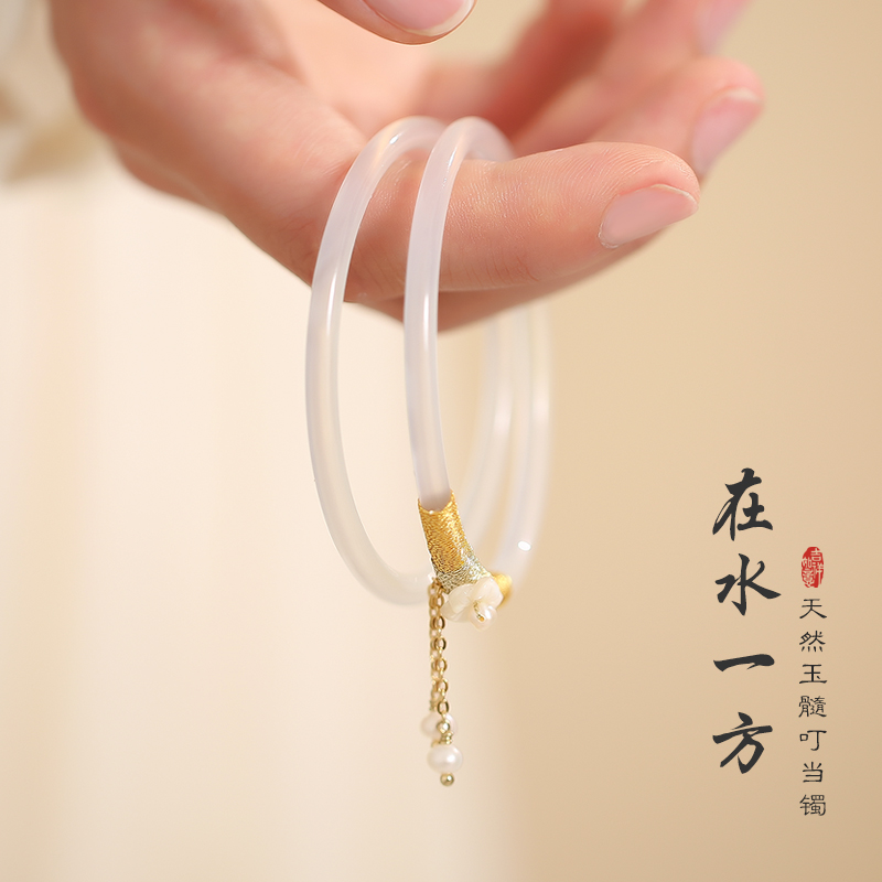 白玉叮当镯玛瑙手镯女一对叠戴