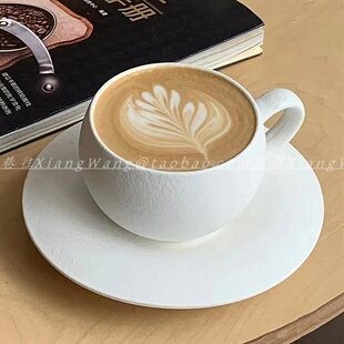 高级感磨砂石纹vintage陶瓷蛋形杯碟复古300ML拿铁拉花杯咖啡杯碟