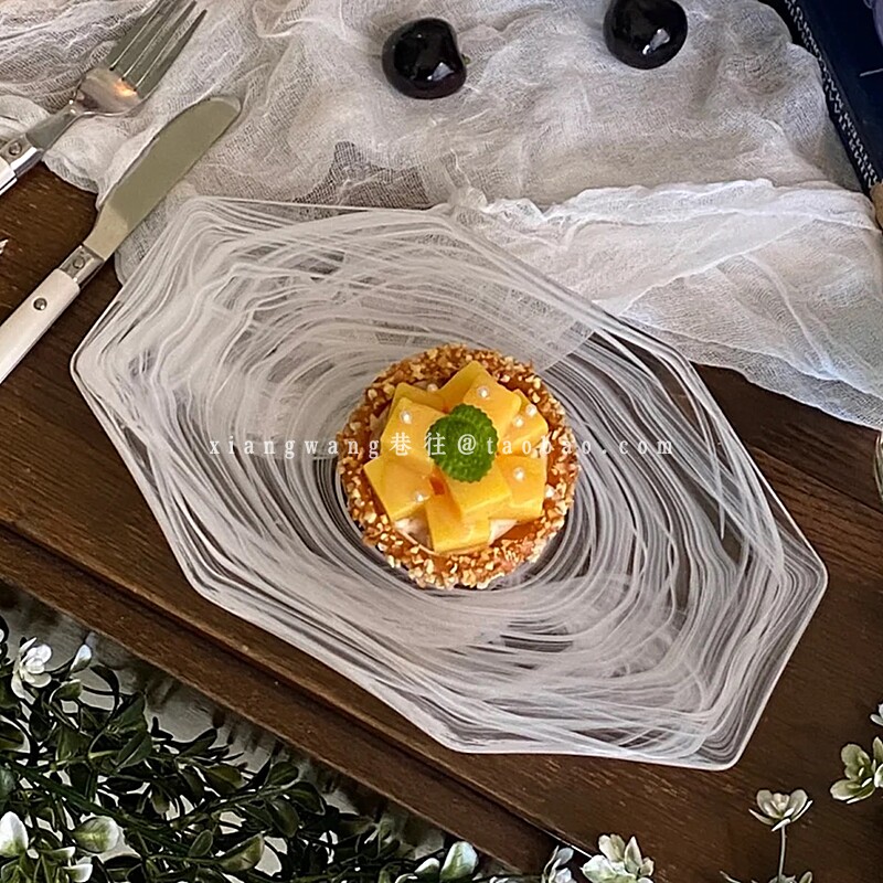 高级感白色云雾长方形八角盘