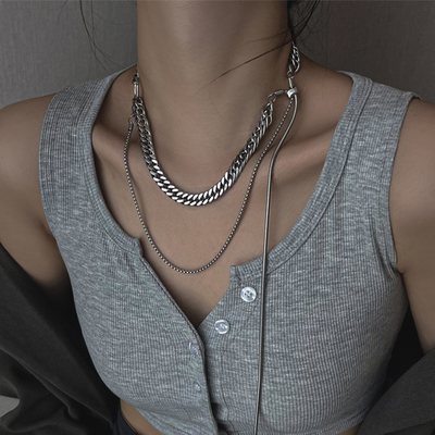 禁欲双层银色简约颈链古巴链女小众钛钢不掉色秋冬锁骨链项链女潮