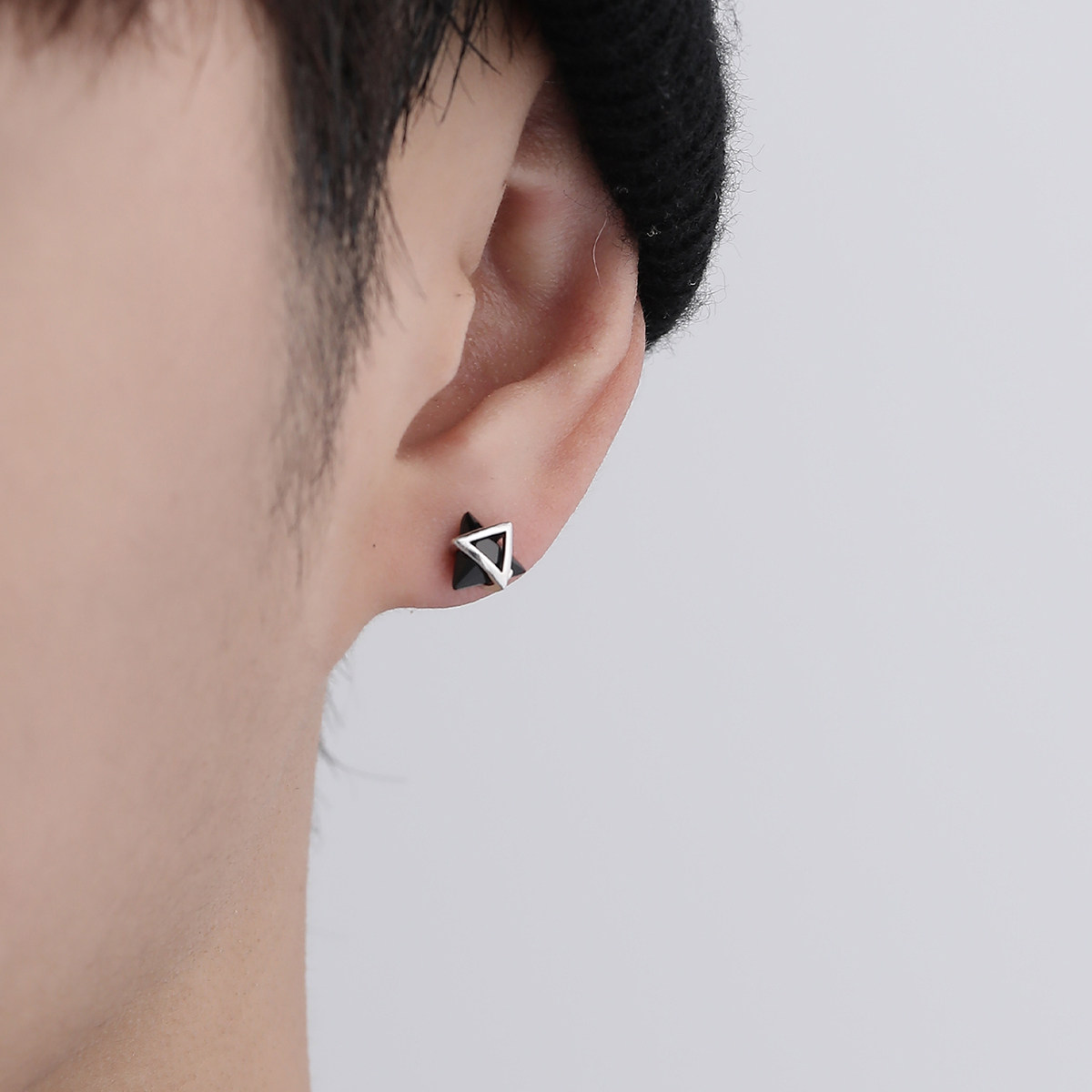 三生石小众设计感耳圈嘻哈简约单只耳钉2025年新款S925银耳环男潮