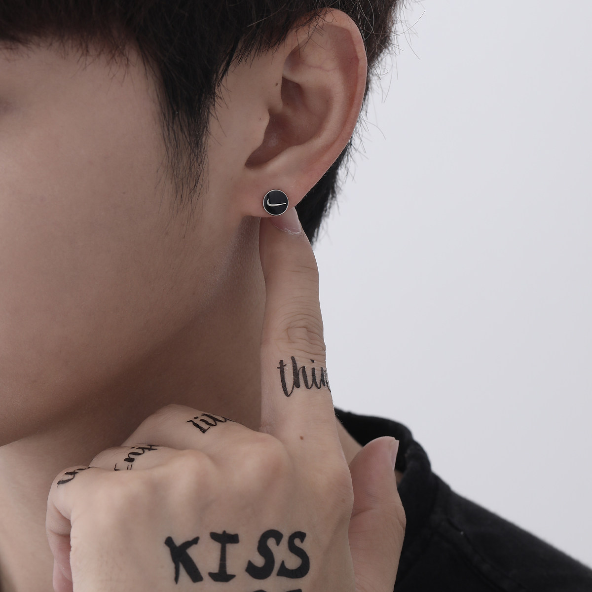 s925纯银耳钉男潮流ins冷淡风简约个性街头嘻哈气质情侣耳饰新款