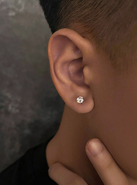 四爪锆石耳钉男痞帅ins风小众气质高级感潮流个性耳环2025年新款