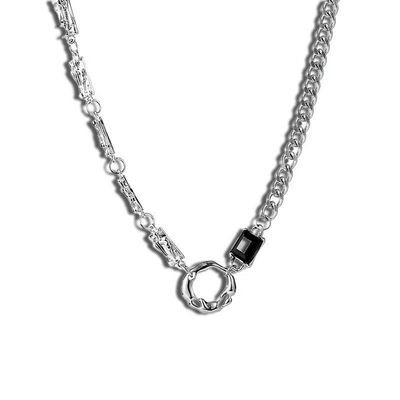 不规则圆环黑宝石钛钢项链
