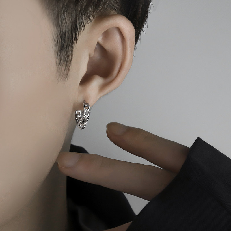 S925纯银耳环男潮流ins个性小众