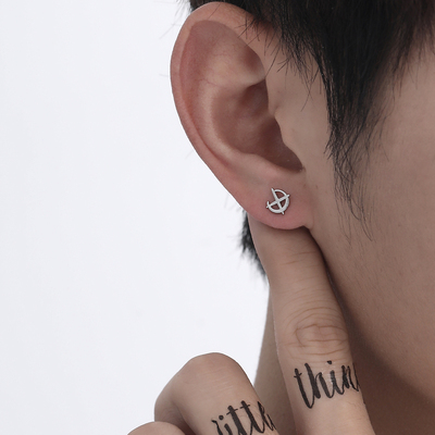 字母X纯银耳钉男潮ins冷淡风小众个性潮流男款男士耳环单只潮酷帅