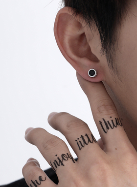 S925银耳钉男潮单只个性男款ins简约嘻哈男士耳饰男生黑色冷淡风