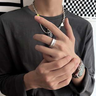 原创凹槽字母戒指男潮酷小众设计女高级感轻奢ins冷淡风食指指环