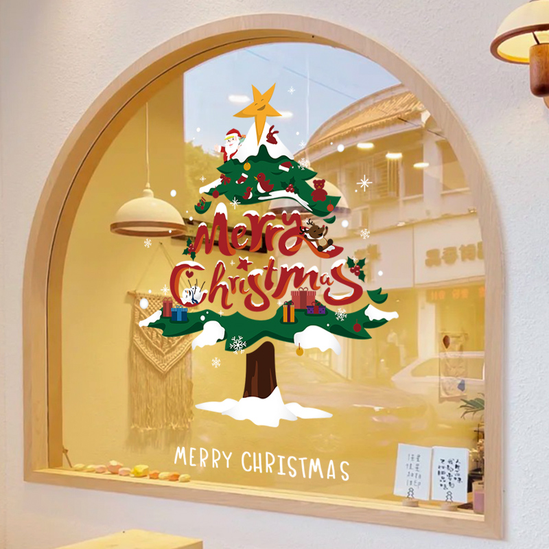 静电贴玻璃门贴纸圣诞节装饰布置