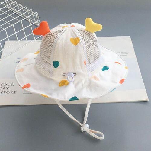 婴儿遮阳帽夏季薄款大帽檐渔夫帽卡通可调节男女宝宝防晒太阳网帽