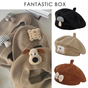 儿童贝雷帽宝宝秋冬婴幼儿针织画家毛线帽可爱公仔潮帽百搭ins